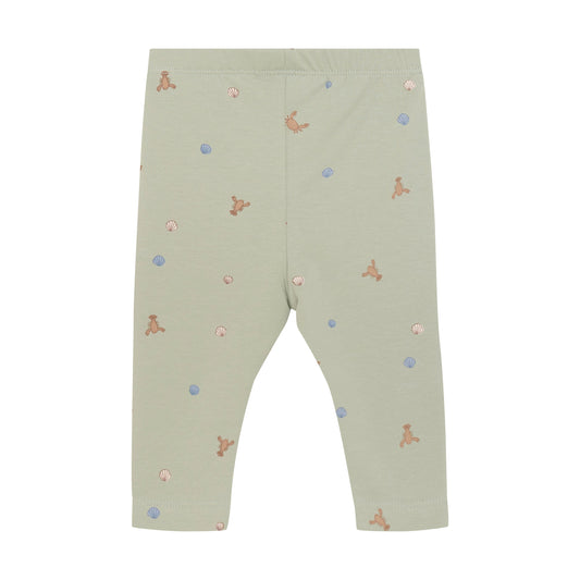 Flat back product image of baby leggings in a green desert print