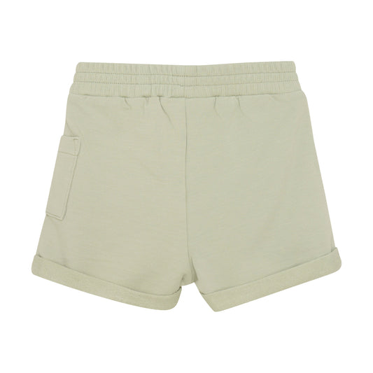 Flat back product image of light green baby sweat shorts