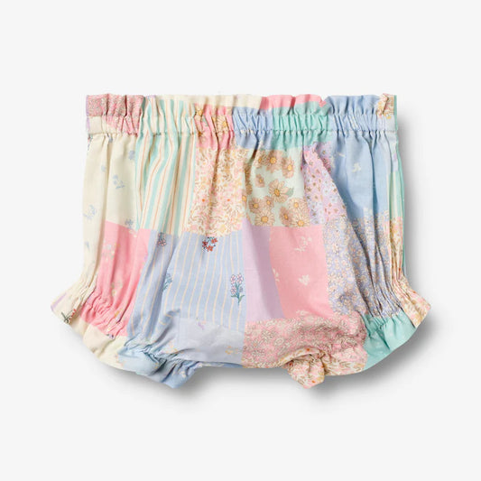 Flat back product image of patchwork baby shorts