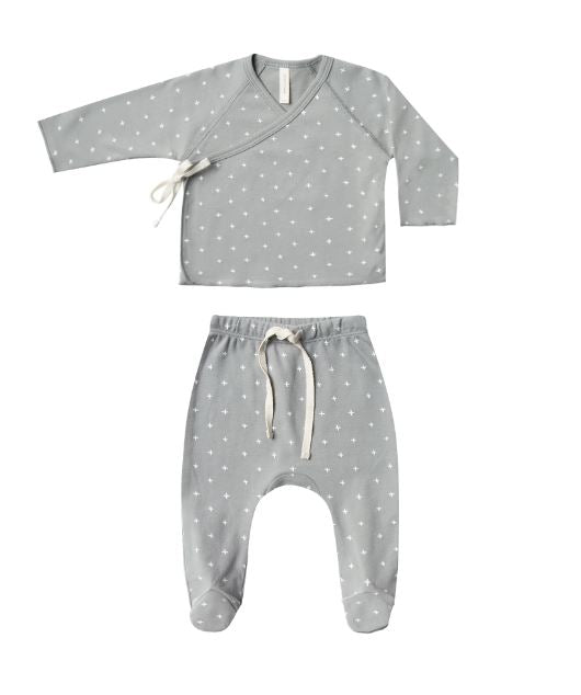 Wrap Top and Footie Pant Set | Dusty Blue Print