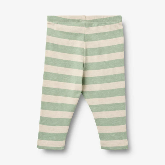 Flat back product image of mint stripe baby leggings