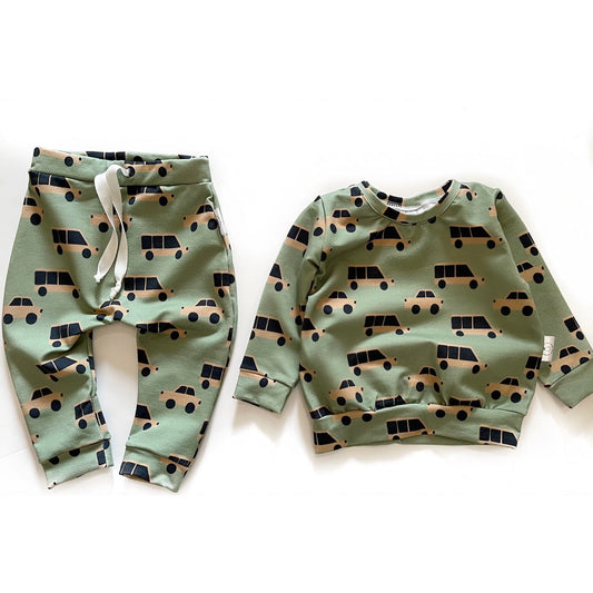 Cars on Green Print Pullover