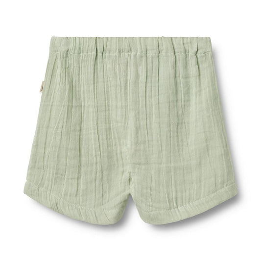 Flat back product image of woven relaxed fit baby shorts