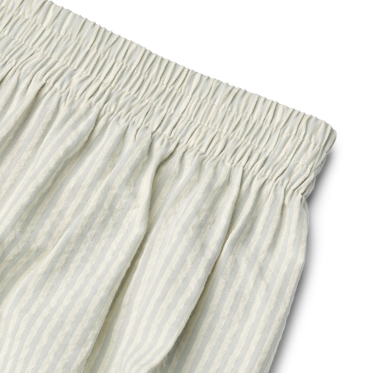 Close up product image of blue seersucker baby bloomer shorts