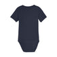 Flat back product image of a navy short sleeve baby bodysuit 