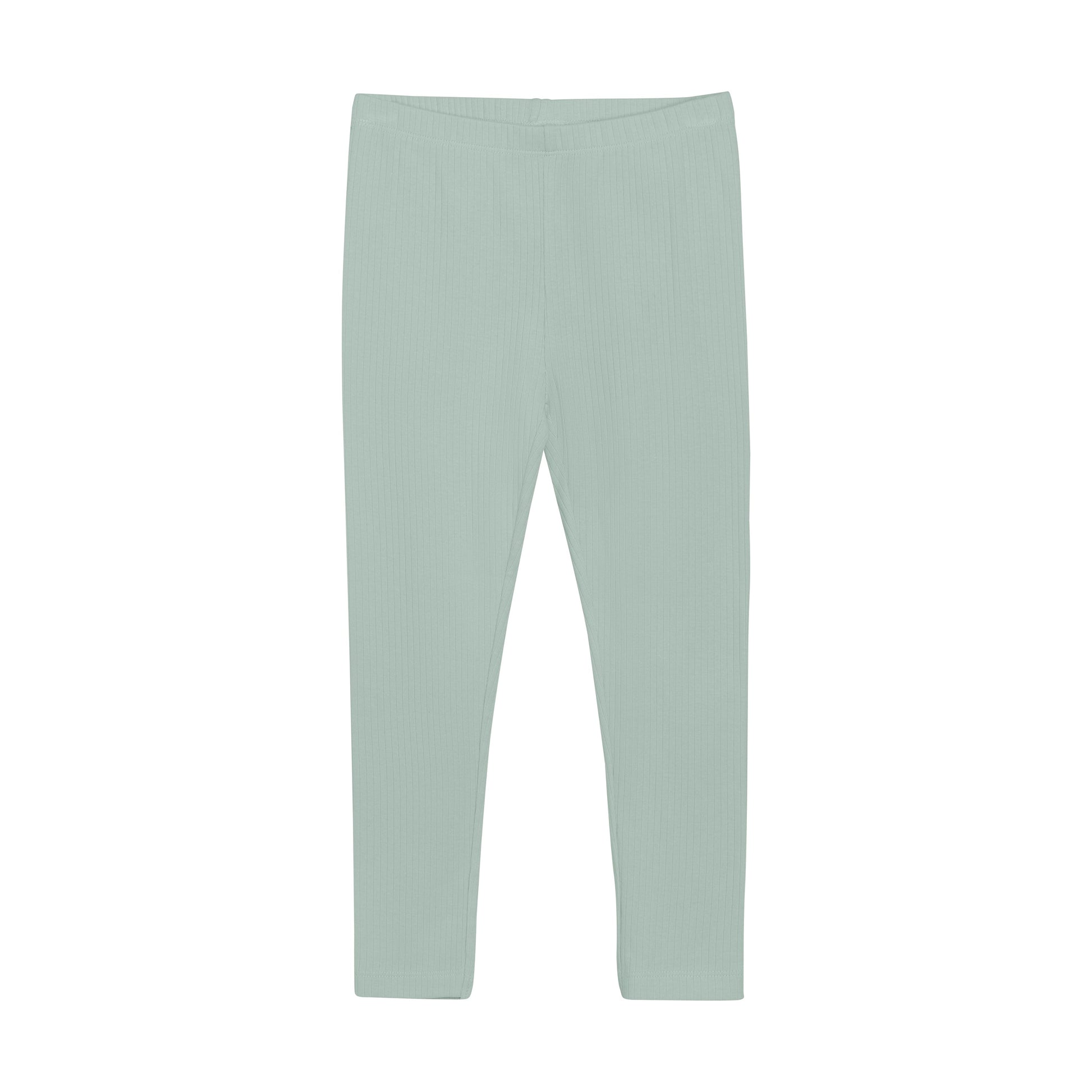 Flat front product image of light green baby leggings