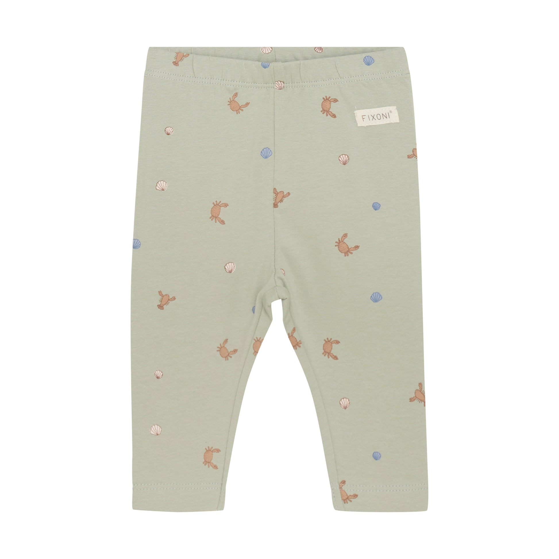 Flat front product image of baby leggings in a green desert print