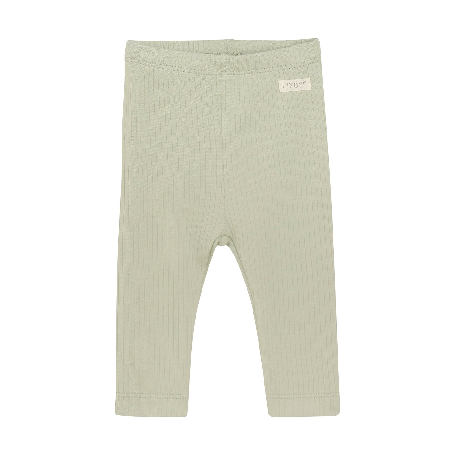 Flat front product image of baby leggings in soft green