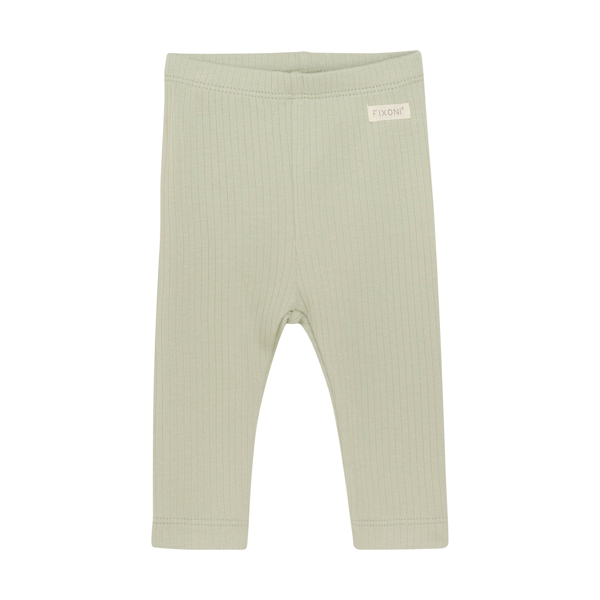 Flat front product image of baby leggings in soft green