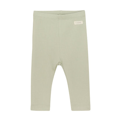 Flat front product image of baby leggings in soft green