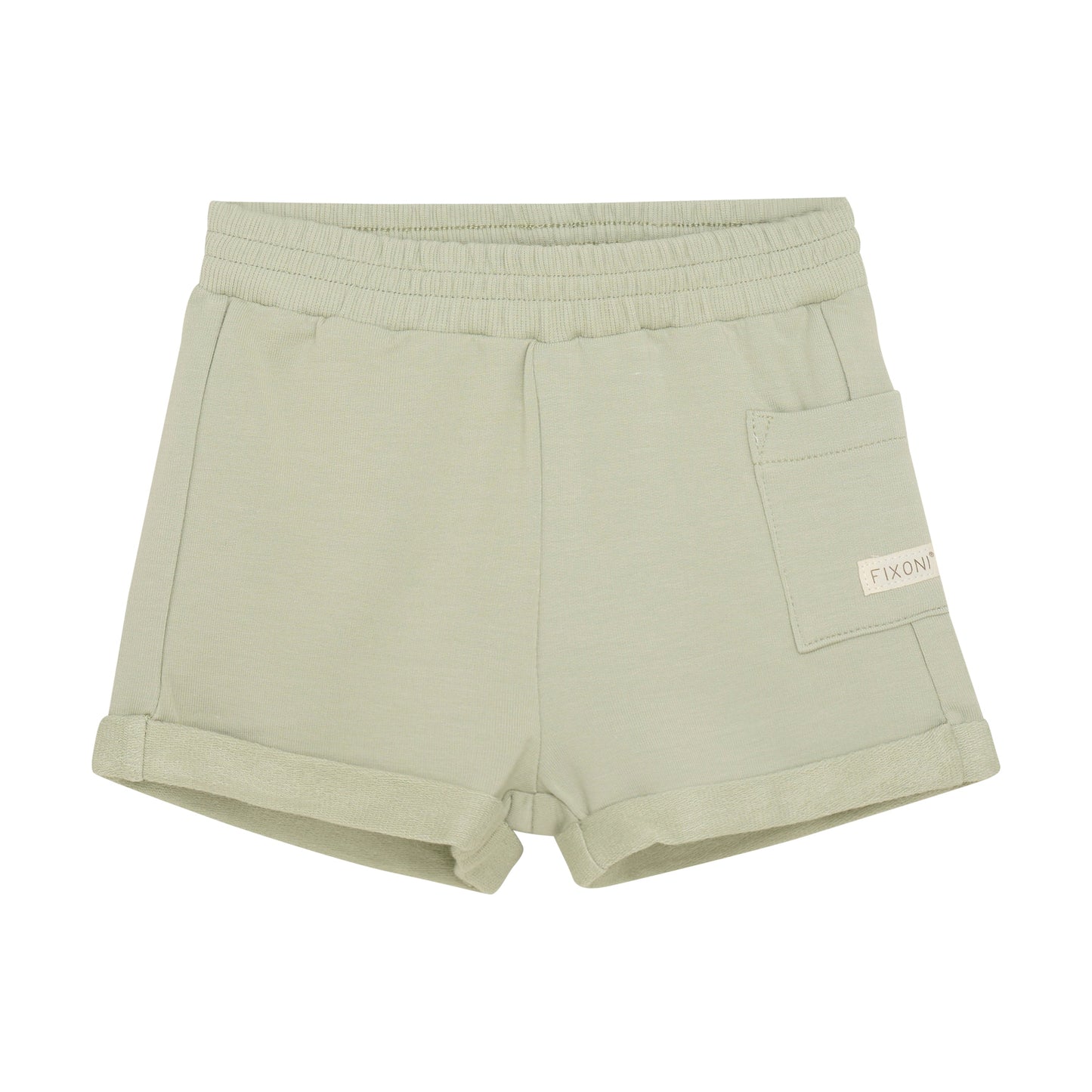 Flat front product image of light green baby sweat shorts