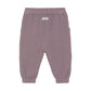 Flat back product image of woven baby trousers in purple