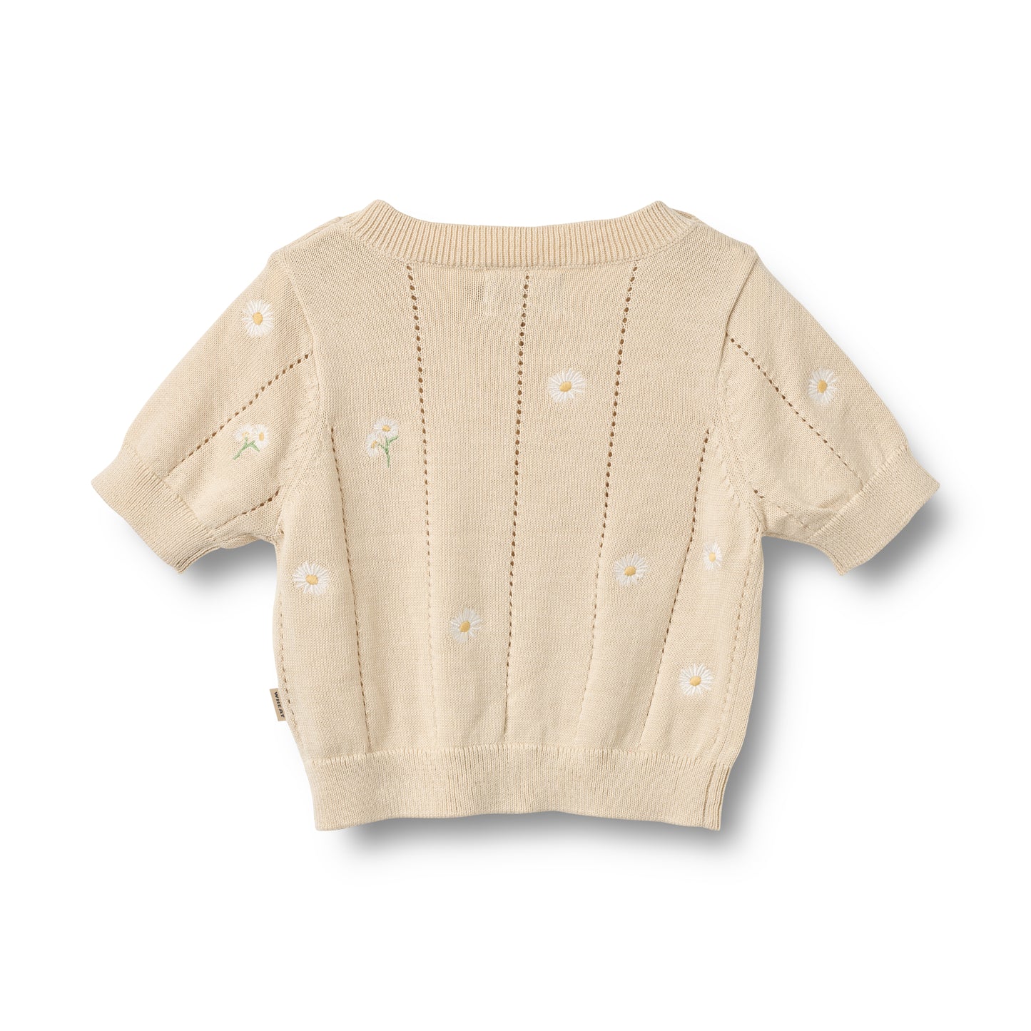 Flat back product image of pale yellow knit baby top