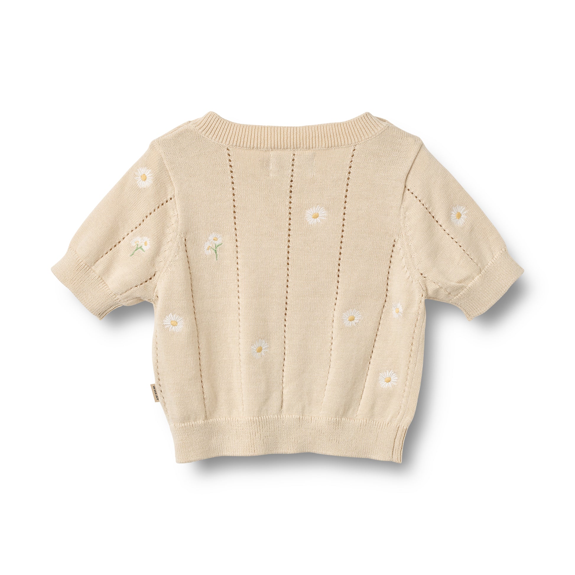 Flat back product image of pale yellow knit baby top