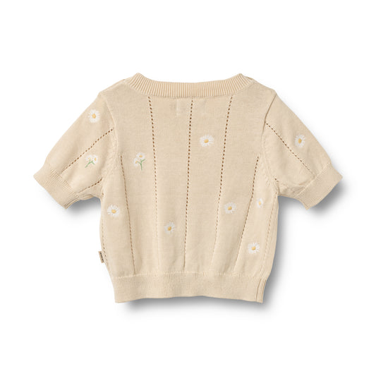 Flat back product image of pale yellow knit baby top