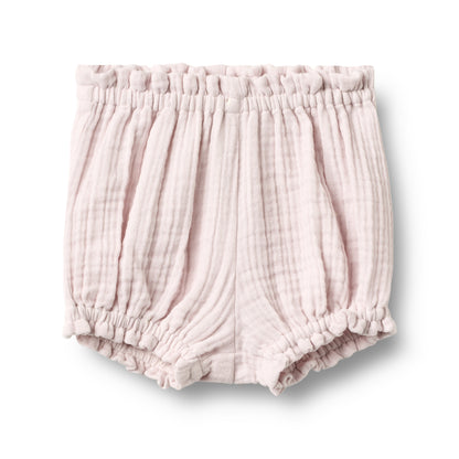 Flat front product image of purple baby shorts