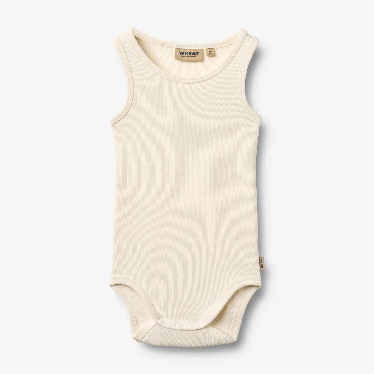 Flat front product image of ivory sleeveless baby bodysuit