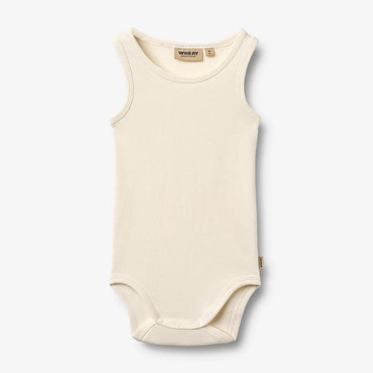 Flat front product image of ivory sleeveless baby bodysuit
