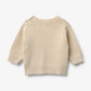 Flat back product image of knit baby sweater with rainbow print