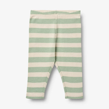 Flat front product image of mint stripe  baby leggings