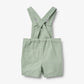 Flat back product image of teal baby overalls