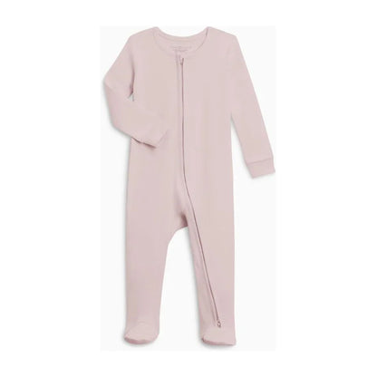 Product image of a light lilac zip footie sleeper