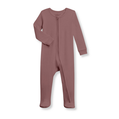 Product image of a deep mauve baby sleeper with a zipper