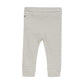 Flat back product image of baby leggings with two small wooden buttons in light grey stripes on ivory