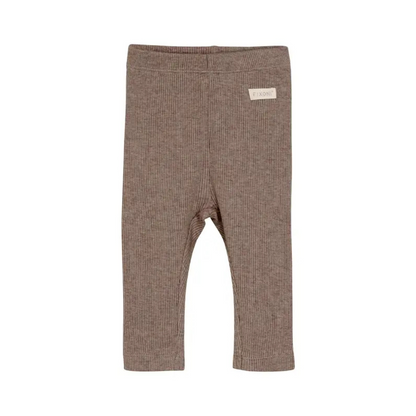 Product image of warm brown baby leggings with a rib texture