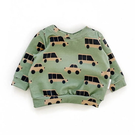 Cars on Green Print Pullover