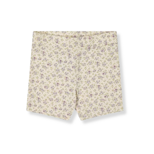 flat lay of a pair of baby bike shorts with a floral pattern