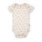 Product image of a short sleeve baby onesie in ivory with a shiny apple all-over print