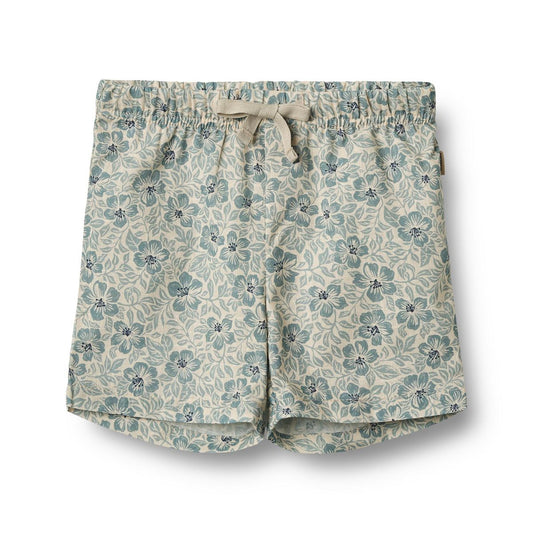 Flat front product image of hawaiian print baby shorts