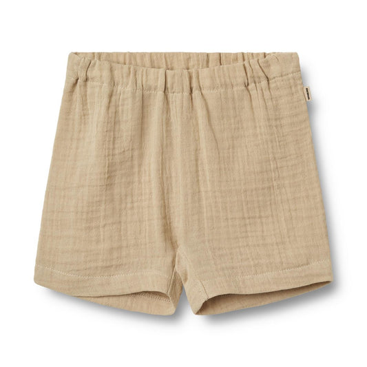 Flat front product image of woven relaxed fit baby shorts