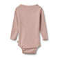 Flat back product image of a long sleeve baby bodysuit